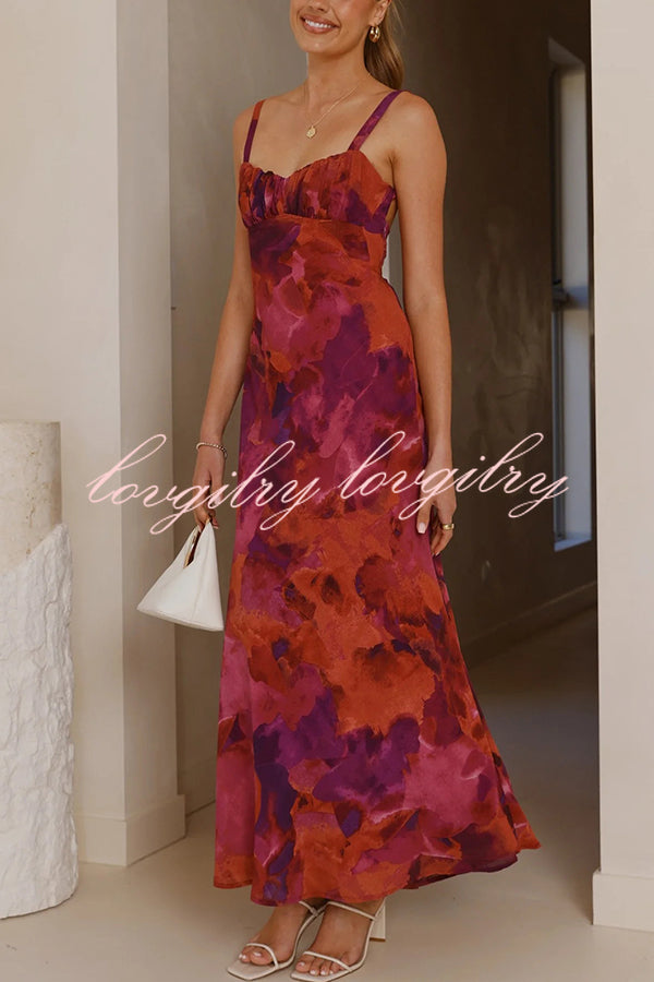 Fashion Tie-dye Backless Suspender Holiday Maxi Dress