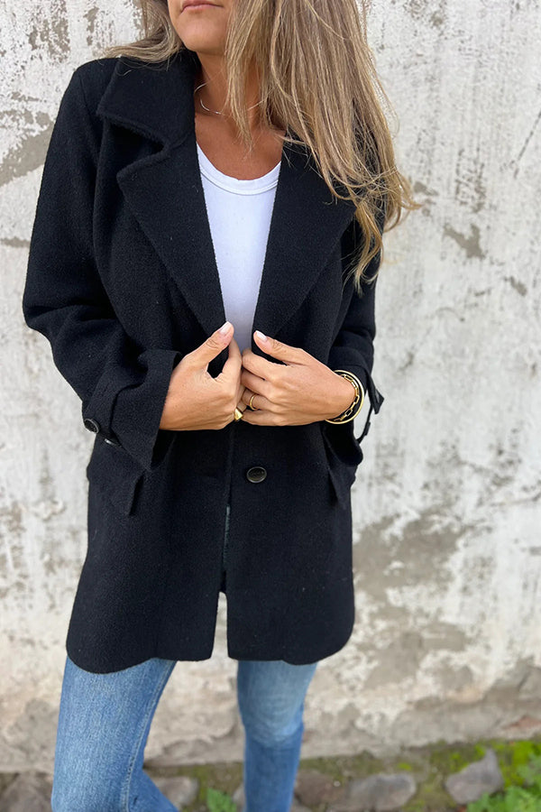 Solid Color Casual Lapel Long Sleeve Loose Woolen Jacket