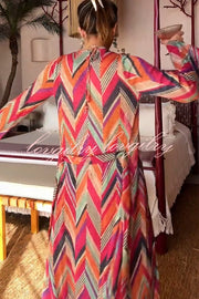 Gypsy Girl Triangle Pattern Tie-up Long Sleeve Midi Cover-up Robe