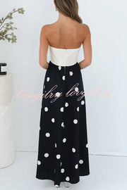 Fashion Polka Dot Print Tube Top Spliced Maxi Dress
