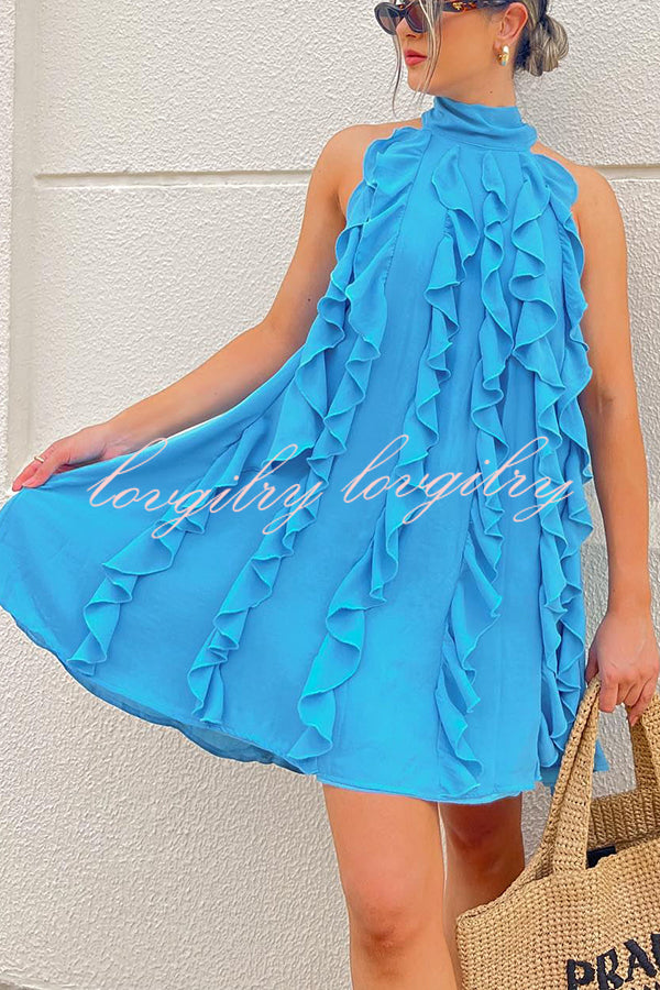 Oh So Sweet Chiffon High Neck Ruffle A-line Dress