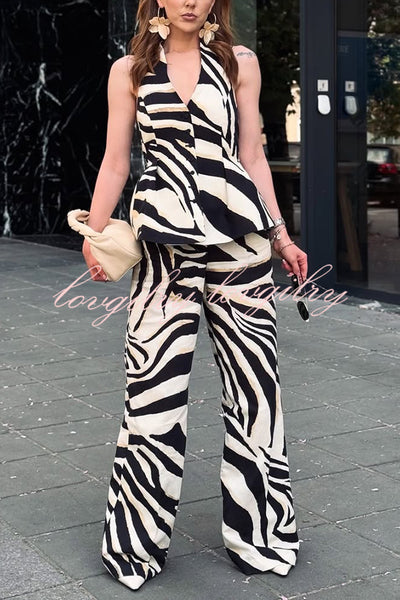Zebra Print Casual Pocket Wide-leg Pants