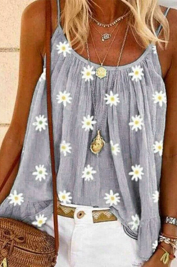 Summer Lady's Daisy Print Camisole Top