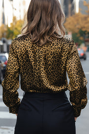 Leopard Print Satin Long-sleeved Casual Shirt
