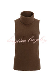 Comfortable Season Ribbed Knit Turtleneck Sleeveless Relaxed Sweater