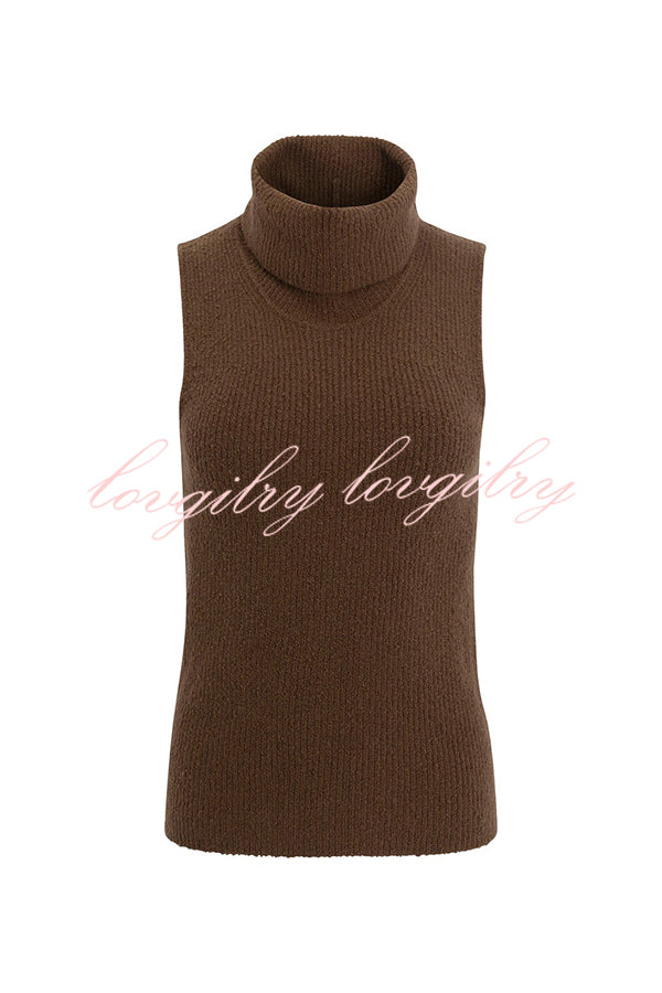 Comfortable Season Ribbed Knit Turtleneck Sleeveless Relaxed Sweater