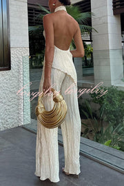 Charm and Charisma Texture Halter Backless Tank and Wide Leg Pants Set