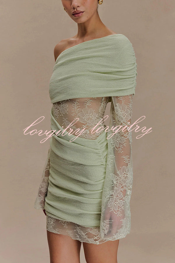 Fashion Lace Panel Long Sleeve Slim Fit Knit Mini Dress