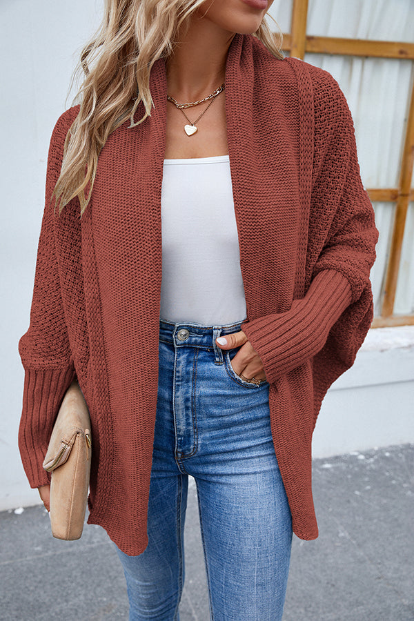 Solid Color Dolman Sleeve Elegant Knitted Cardigan