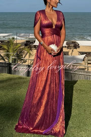 Dreamy Destiny Metallic Fabric Cape Sleeve Back Tie-up Maxi Dress