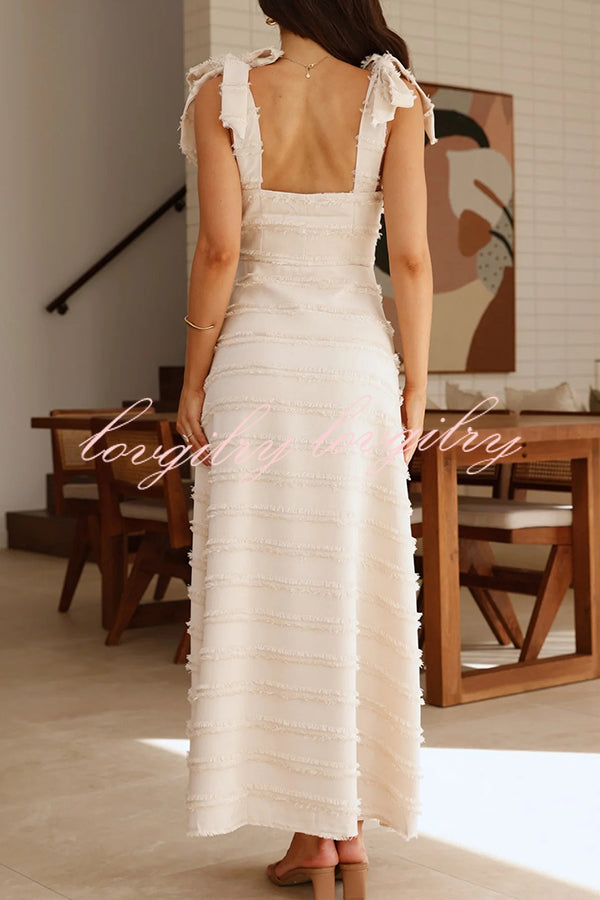 Solid Color V-neck Elegant Sling Lace Up Vacation Maxi Dress