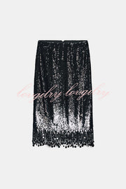 City Queen Sequin Tassel Round Pieces High Rise Back Zipper Midi Skirt