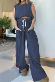 Best Comfort Pocketed Tank Top and Elastic Waist Wide Leg Pants Set