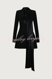 Eve Satin Lapel Draped Neckline Button Long Sleeve Blazer Mini Dress