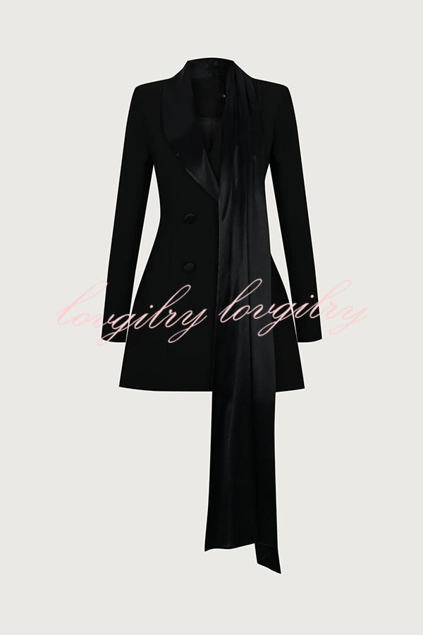 Eve Satin Lapel Draped Neckline Button Long Sleeve Blazer Mini Dress