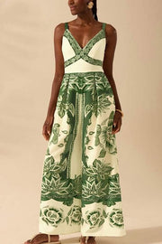 Bohemian Style Plant Print Casual Sling Holiday Loose Jumpsuit