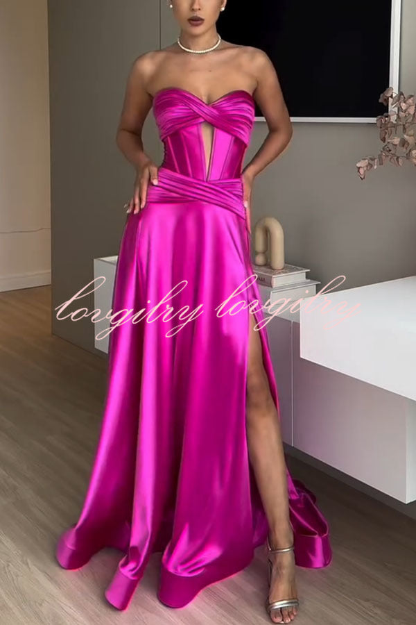 Emiliana Satin Twist Bust Cutout Corset Slit Prom Maxi Dress