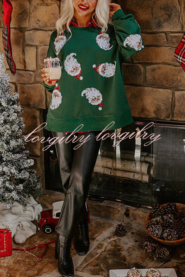 Santa Honey Sequin Christmas Pattern Loose Sweatshirt