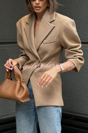 Solid Color Loose Lapel Long Sleeve Button Blazer