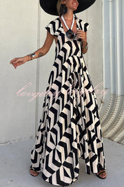 Fresh Breeze Ethnic Unique Print Ruffle Sleeve A-line Maxi Dress