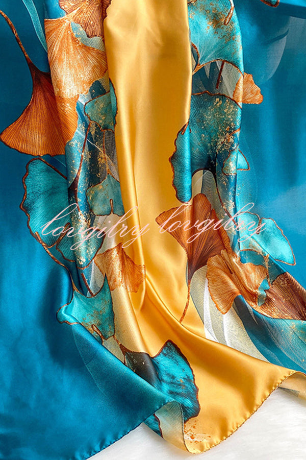 Ginkgo Leaf Printed Mid-Length Multifunctional Silk Scarf