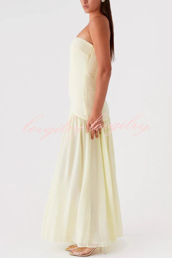 Eden Patchwork Semi-sheer Chiffon Strapless Maxi Dress