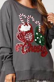 Christmas Candy Cup Sequined Casual Loose Sweatshirt