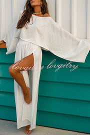 Seaside Leisure Linen Blend Solid Color Long Sleeve Loose Top