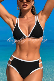 Contrast Color Lace-up Stretch Two-piece Bikini Swimsuit