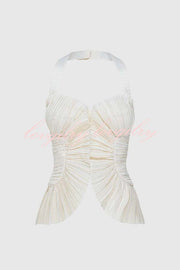 Show Exquisiteness Satin Pleated Heart-shaped Off Shoulder Halter Tank