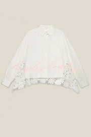 Daisy Long Sleeve Back Crochet Floral Lace A-line Blouse
