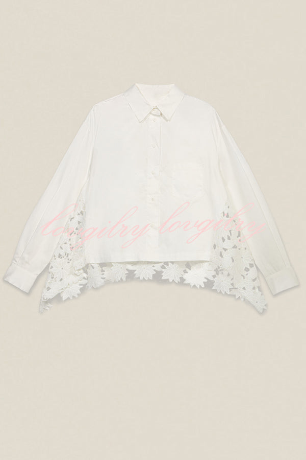Daisy Long Sleeve Back Crochet Floral Lace A-line Blouse