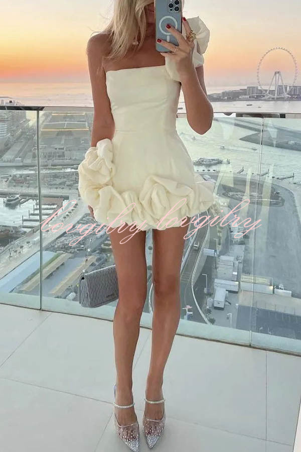 Delightful and Elegant Vibe Off Shoulder Flounce Bottom Mini Dress