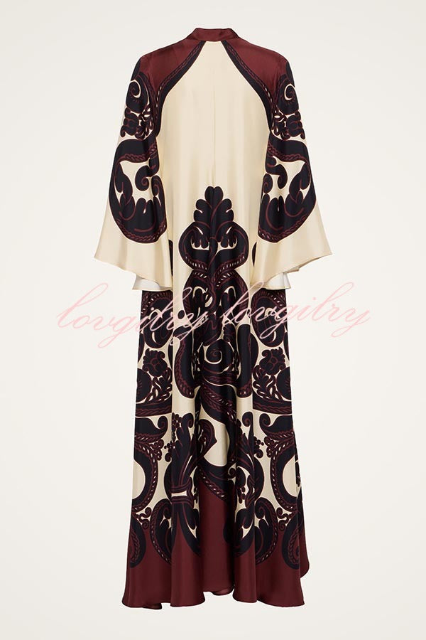 Unique Ethnic Print V-neck Long-sleeved Loose Dress