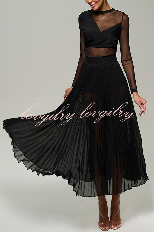 Modern Day Chiffon Pleated High Rise A-line Midi Skirt