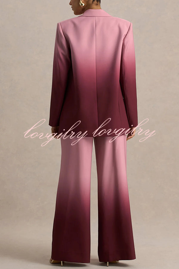 Enya Ombre Print Single Button Long Sleeve Lapel Loose Blazer