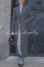 Elegant Lapel Long Sleeve Button High Waist Long Coat