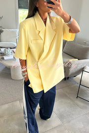 Solid Color Short-sleeved Lapel Casual Loose Blazer