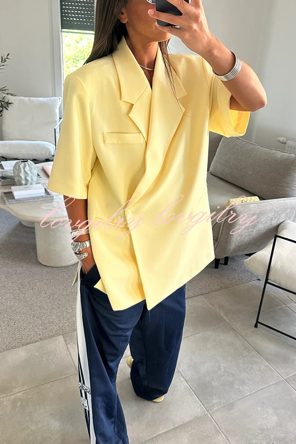 Solid Color Short-sleeved Lapel Casual Loose Blazer