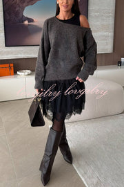 Upper East Chic Knit Wide Neck Long Sleeve Relaxed Sweater