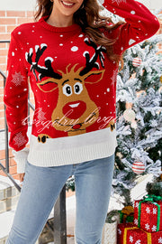 Christmas Print Crew Neck Long Sleeve Sweater