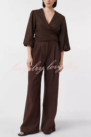 Lets Go Out Linen Blend Balloon Sleeve Wrap Tie-up Loose Top