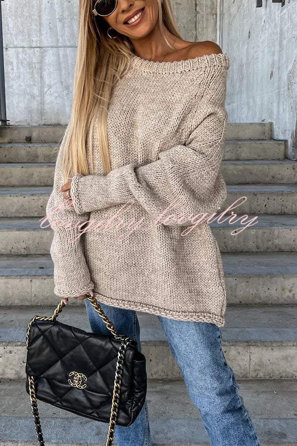 Casual Street Atmosphere Knit Wide Neck Loose Sweater