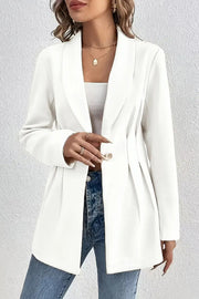 Solid Color Lapel Long Sleeve Elegant Pleated Waist Blazer