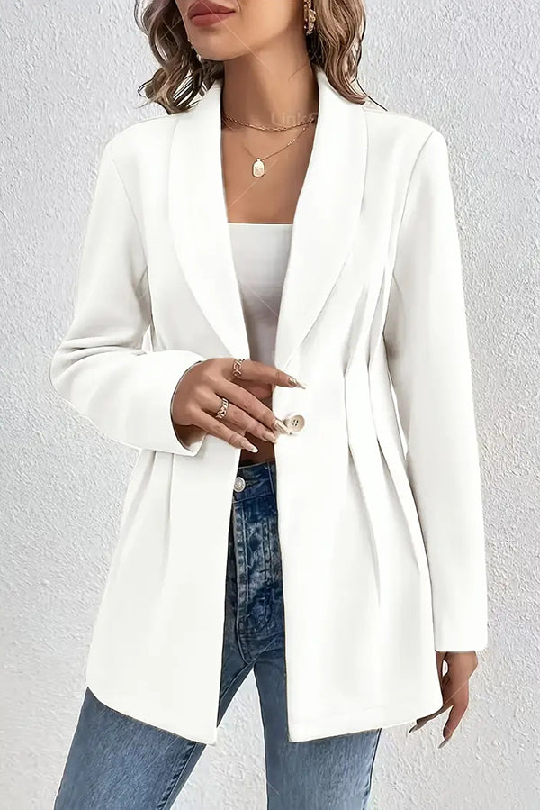 Solid Color Lapel Long Sleeve Elegant Pleated Waist Blazer