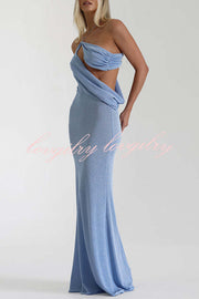 Elissa Glitter Fabric One Shoulder Asymmetrical Cutout Stretch Maxi Dress