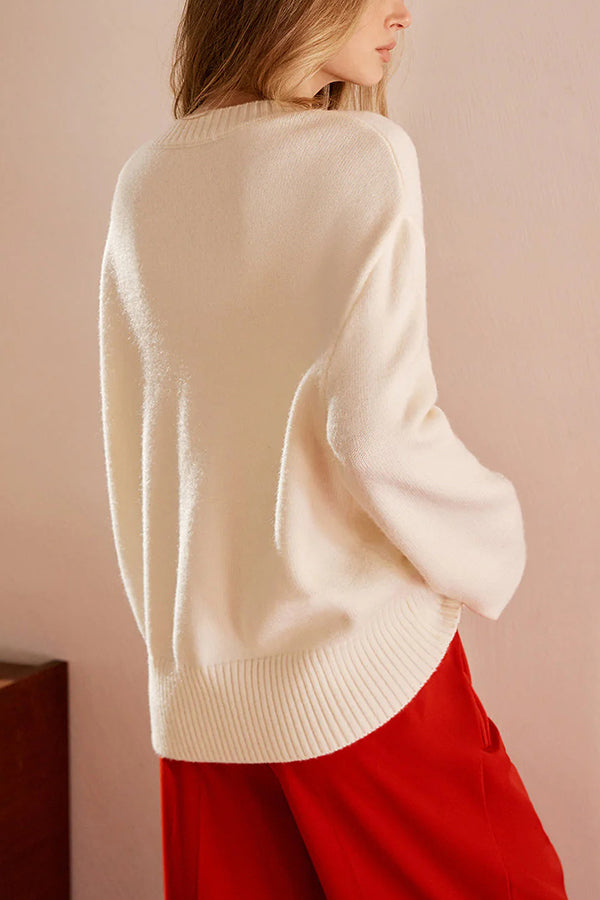 Fashionable Color-blocked Floral Loose Long-sleeved Knit Sweater