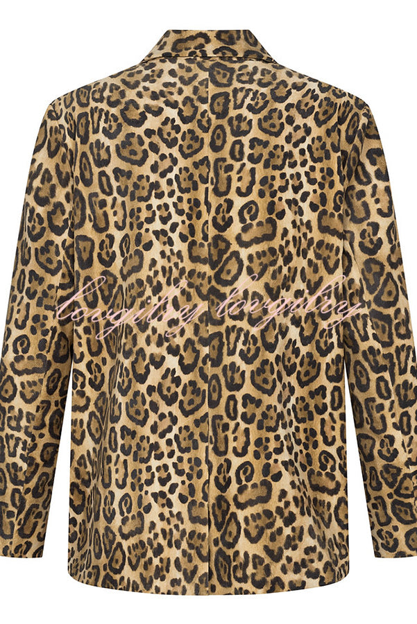 Catwalk Leopard Single Button Long Sleeve Pocketed Lapel Boyfriend Blazer