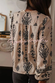 Unique Print Long-Sleeved Button-Up Elegant Shirt