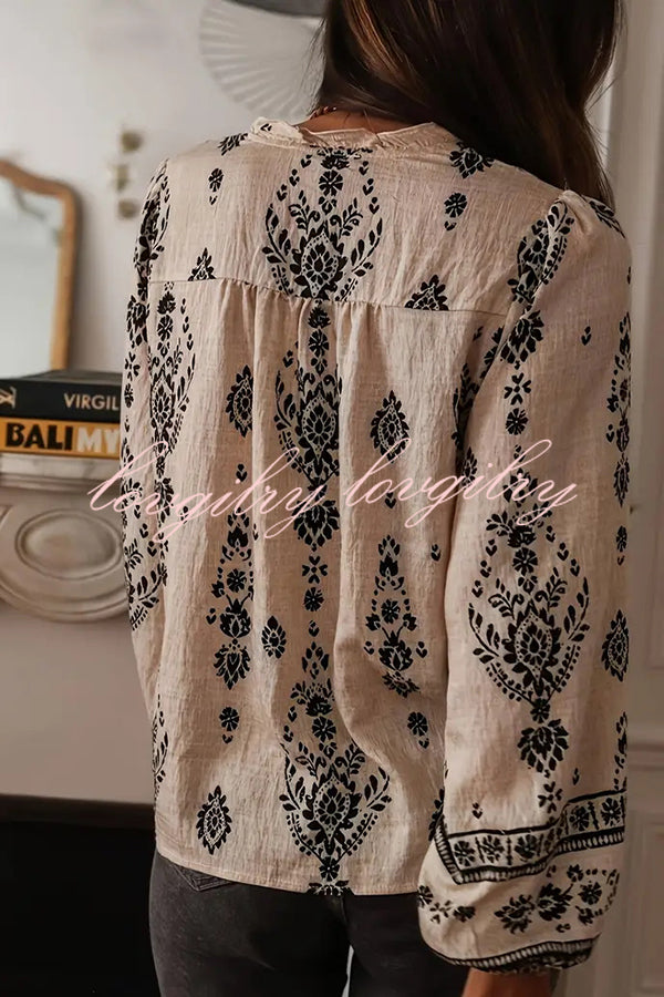 Unique Print Long-Sleeved Button-Up Elegant Shirt